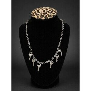 Silver Tone Key Charm Necklace – Statement Jewelry
